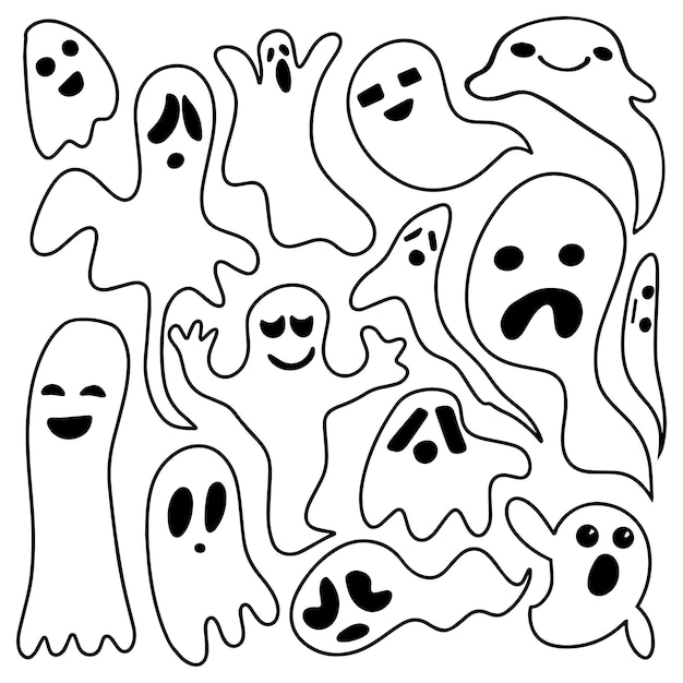 sorrindo fantasmas de halloween com cara assustadora, ilustração