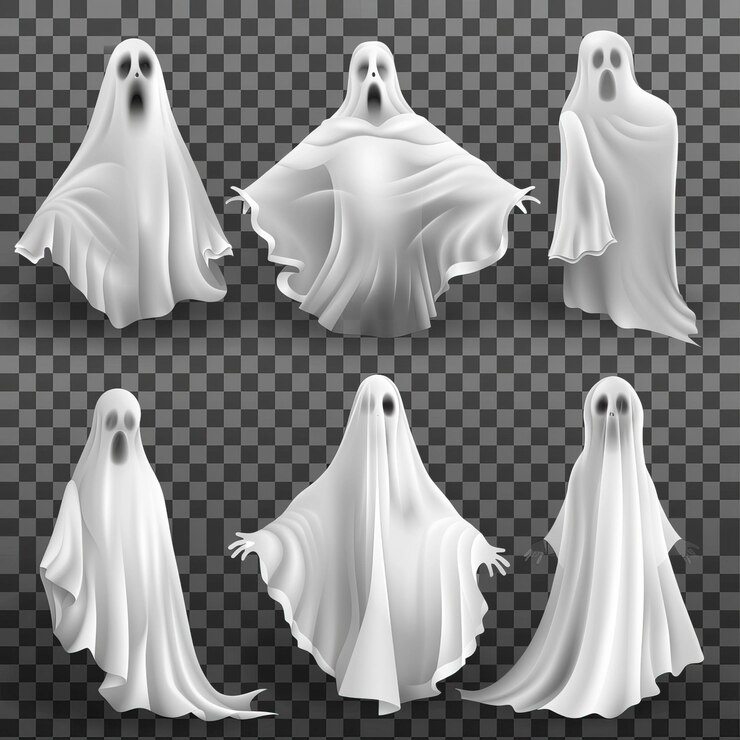 Vetor conjunto de fantasmas realistas isolados em transparente