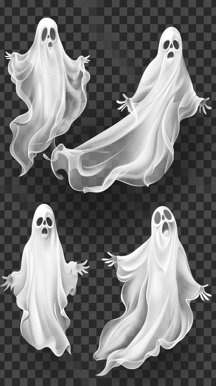 Vetor conjunto de fantasmas realistas isolados em transparente