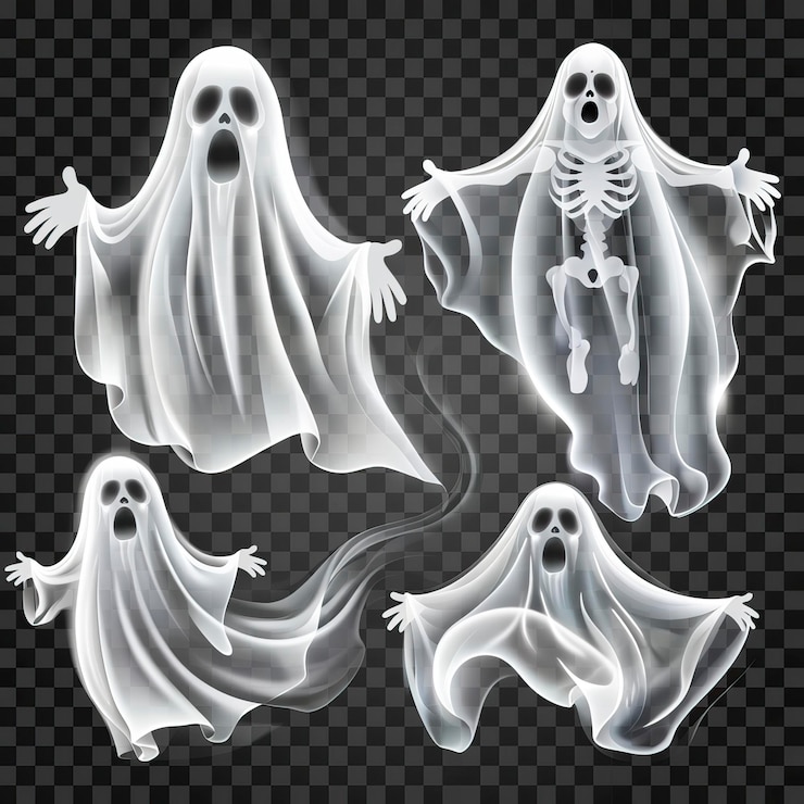 Vetor conjunto de fantasmas realistas isolados em transparente