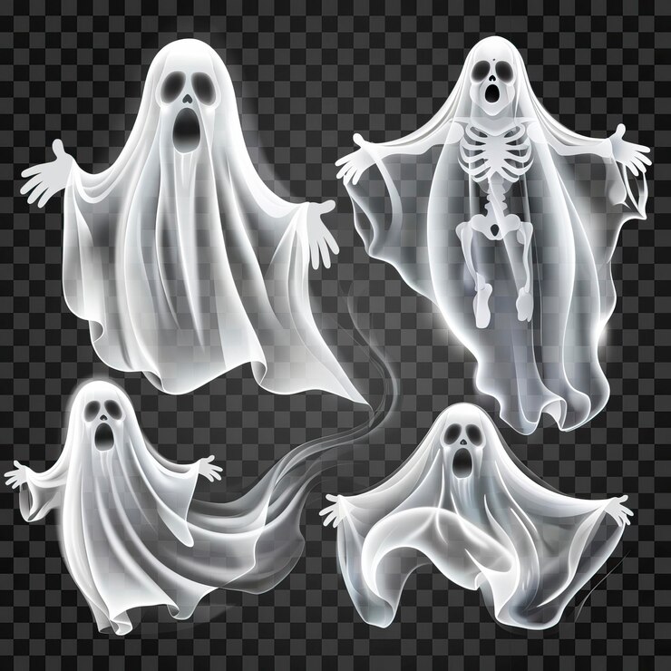 Vetor conjunto de fantasmas realistas isolados em transparente