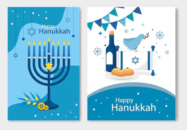 Conjunto de feliz hanukkah com decoração