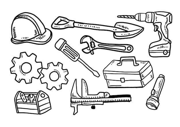 Vetor conjunto de ferramentas 2 ícones desenhados à mão