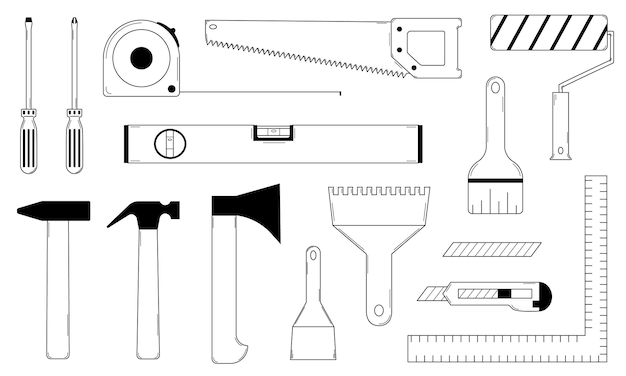 Vetor conjunto de ferramentas desenhado à mão para reparos em casa e apartamento estilo doodle vetor grátis