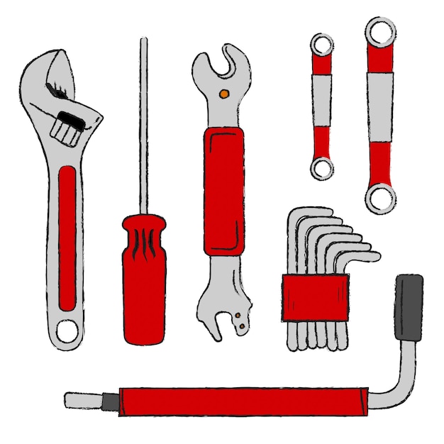 Conjunto de ferramentas manuais ferramentas de reparo coleção de chaves e chave de fenda ilustração vetorial plana