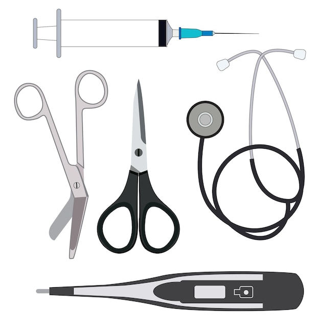 Vetor conjunto de ferramentas médicas vetoriais conjunto de kit de primeiros socorros para equipamentos de saúde