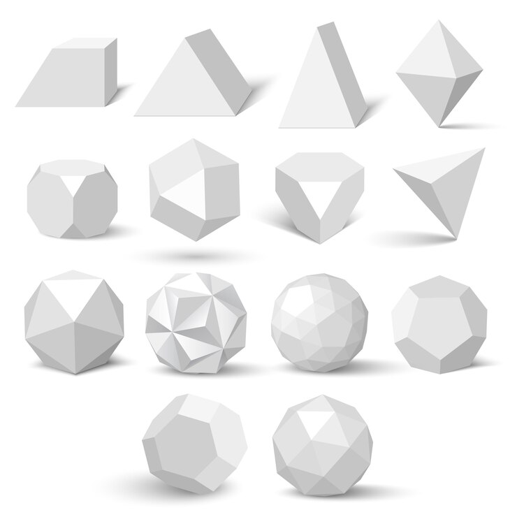 Vetor conjunto de figuras geométricas brancas. poliedros.
