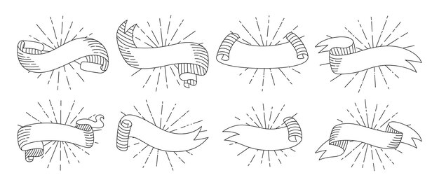 Conjunto de fita com sunburst doodle sketch cartoon