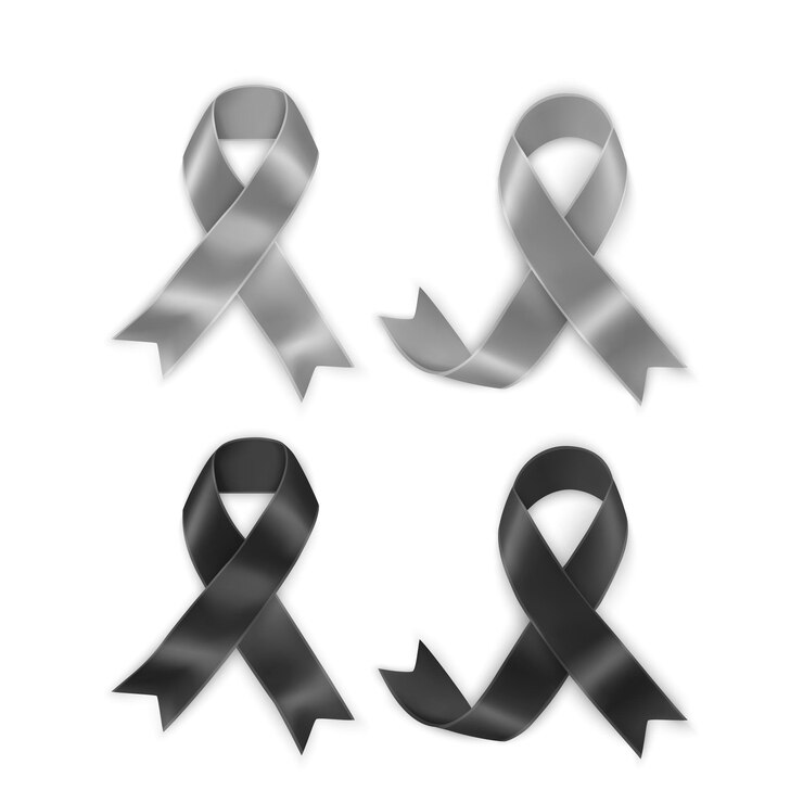 Vetor conjunto de fitas de conscientização de preto e cinza. símbolo de luto e melanoma