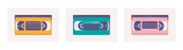 Conjunto de fitas de vídeo vhs flat elementos modernos para design retro