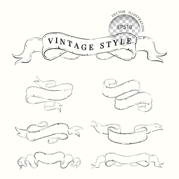 Vetor conjunto de fitas desenhadas à mão estilo vintage ilustração vetorial