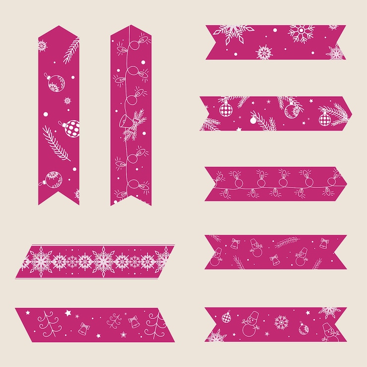 Vetor conjunto de fitas washi adesivas de natal roxas clipart de ano novo