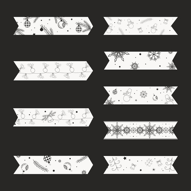 Conjunto de fitas washi pegajosas minimalistas preto e branco para clipart de ano novo