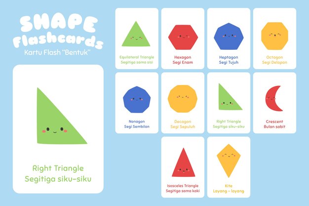 Vetor conjunto de flashcards de forma geométrica de duas dimensões