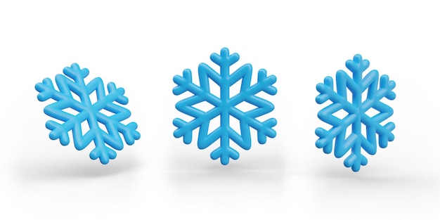 Conjunto de flocos de neve hexagonais azuis Vector visão de imagem realista de diferentes lados
