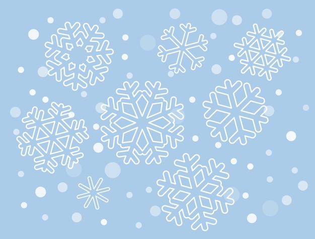 Vetor conjunto de flocos de neve simples sobre um fundo azul. formas fofas brancas.