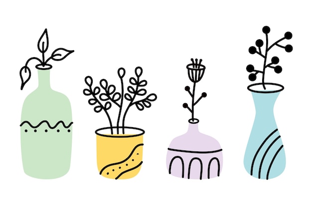 Conjunto de flores bonitas desenhadas à mão com ilustração em estilo doodle adequado para adesivos de clip art, etc.