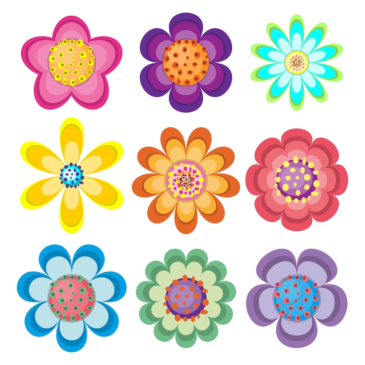 Vetor conjunto de flores coloridas 3d
