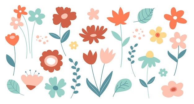 Conjunto de flores da primavera coleção de elementos florais e de folhas