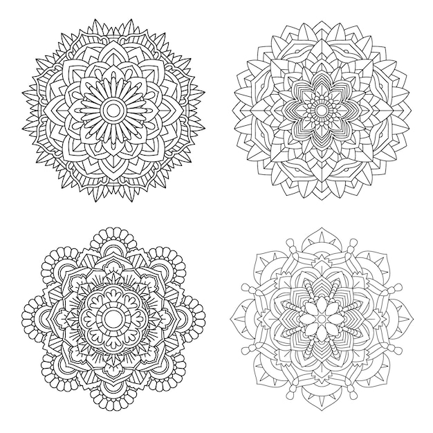 Conjunto de flores mandala, livro para colorir 4 estilo.