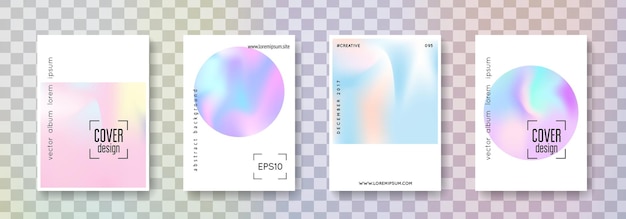 Conjunto de fluido de cobertura. Fundos abstratos. Fluido de capa retro com malha de gradiente. Estilo retro dos anos 90, 80. Modelo gráfico iridescente para livro, anual, interface móvel, aplicativo da web.