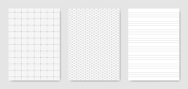 Conjunto de folha de papel técnico gráfico em branco para representação de dados