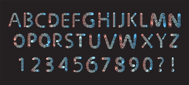 Conjunto de fonte de alfabeto de linha escova vermelha e azul elegante para logotipo