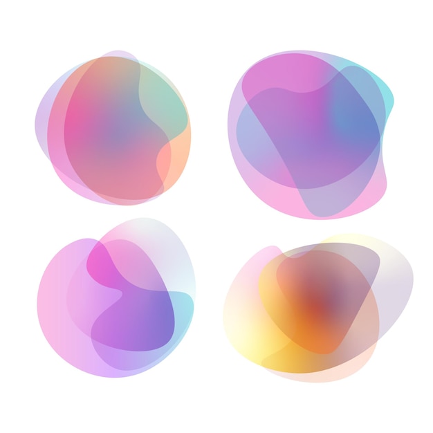 Conjunto de formas de blob gradiente vibrante colorido abstrato. mancha aleatória. ilustração vetorial.