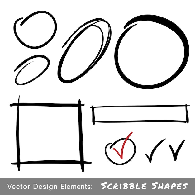 Vetor conjunto de formas de rabisco desenhadas à mão, elementos de design vetorial