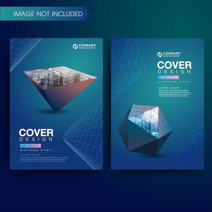 Vetor conjunto de formas geométricas 3d wireframe capa moderna
