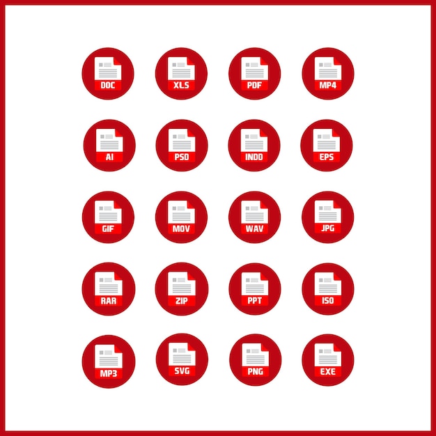 Vetor conjunto de formatos de arquivo ícones do vetor