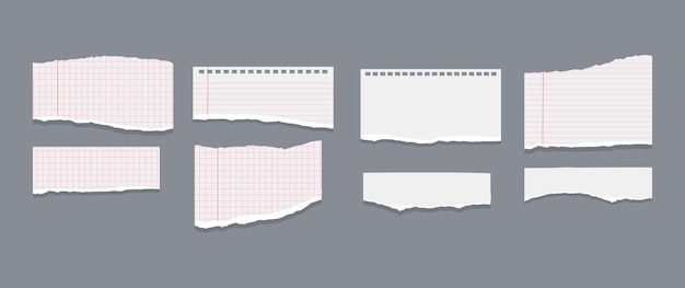 Conjunto de fragmentos de papel rasgados isolados no fundo Ilustração vetorial