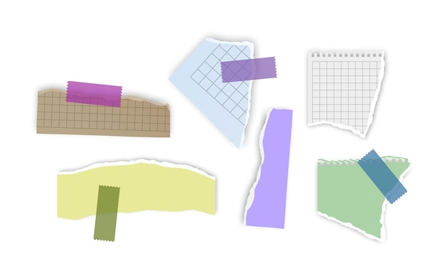 Conjunto de fragmentos de papel rasgados isolados no fundo Ilustração vetorial