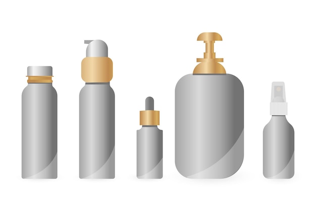 Vetor conjunto de frascos de cosméticos isolados em um fundo branco. coleção de embalagens para cremes, sopas, espumas, shampoo. maquete 3d realista de embalagens cosméticas. ilustração vetorial, eps 10.