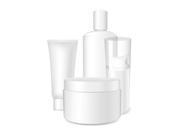 Conjunto de frascos de potes de cosméticos e tubo Modelo de elemento de design isolado