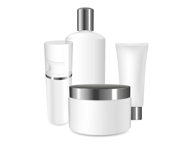 Conjunto de frascos de potes de cosméticos e tubo modelo de elemento de design isolado