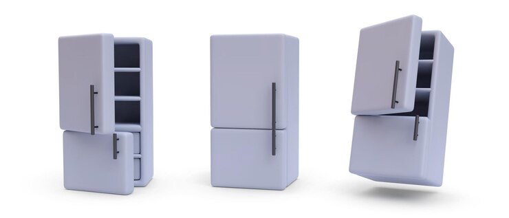Vetor conjunto de frigorífico cinza realista com sombra isolada em fundo branco ilustração vetorial
