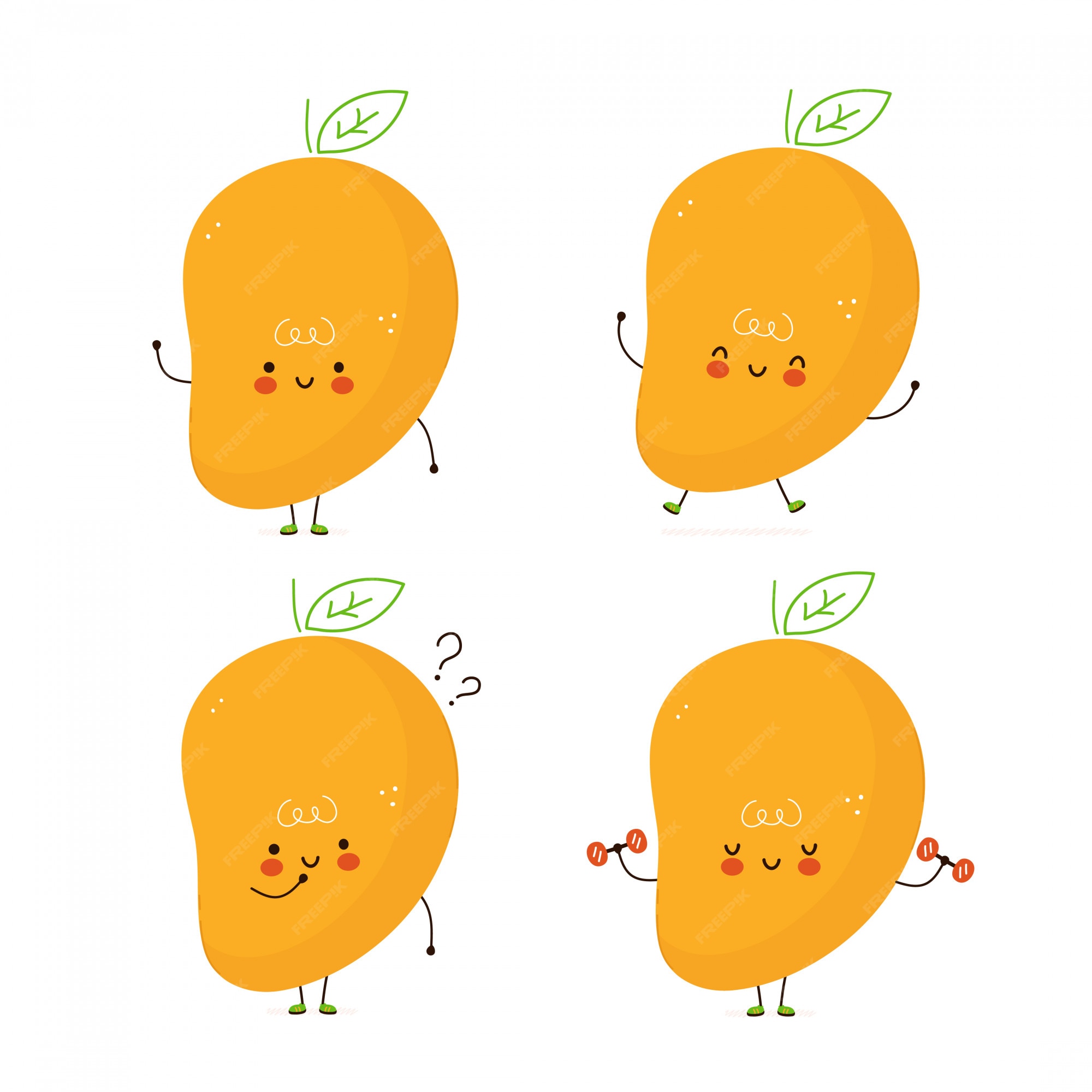 Conjunto de frutas kawaii dos desenhos animados isolado