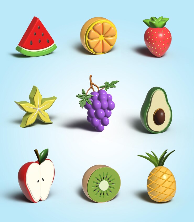 Vetor conjunto de frutas 3d completas com fundo removível