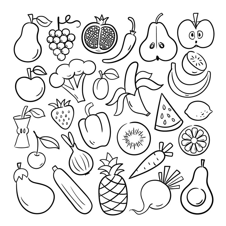 Vetor conjunto de frutas e legumes. doodle ilustração vetorial