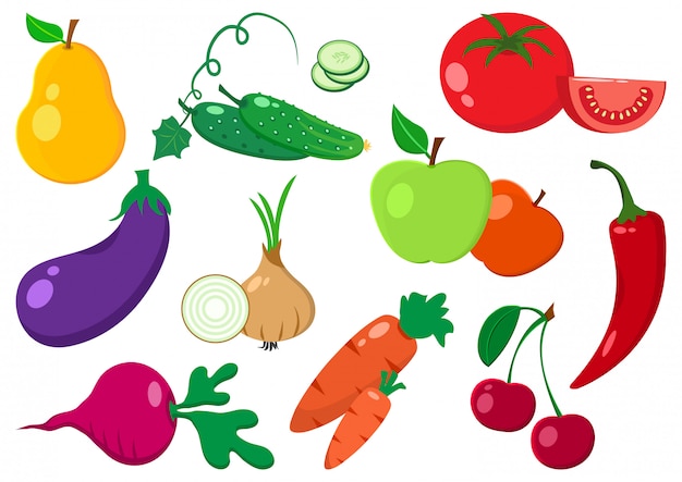 Conjunto de frutas e legumes. ilustração