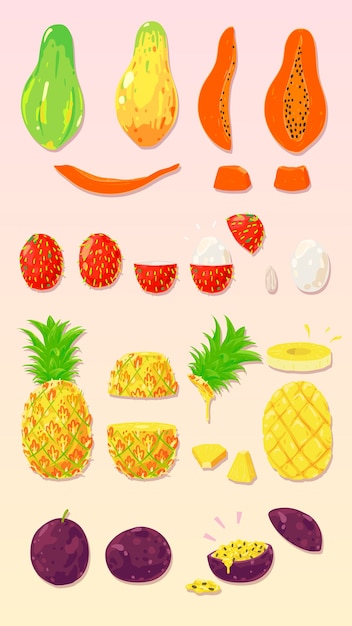 Conjunto de frutas exóticas tropicais