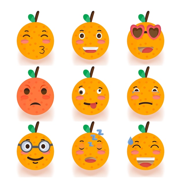 Conjunto de frutas laranja de emoticons