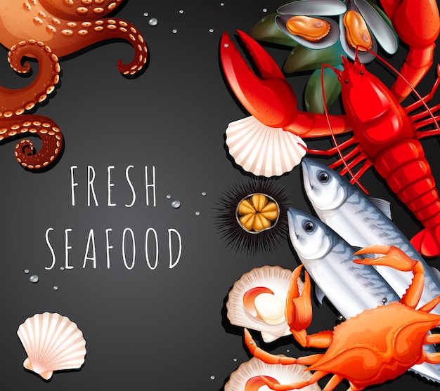 Conjunto de frutos do mar frescos