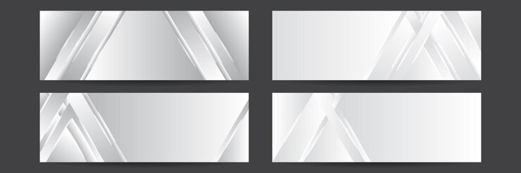 Vetor conjunto de fundo de banner branco com formas geométricas. projeto de bandeira de tecnologia com setas brancas e cinza. fundo geométrico abstrato do vetor