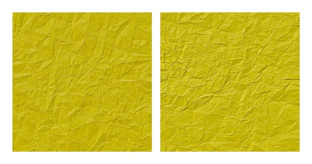 Conjunto de fundo de textura de papel amarelo amassado realista