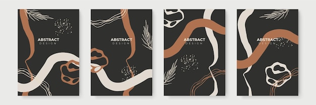 Conjunto de fundo floral. Fundos abstratos criativos em estilo moderno mínimo, com espaço de cópia para cartões ou modelos de design de apresentação de capa. Modelo de mídia social em tom de terra