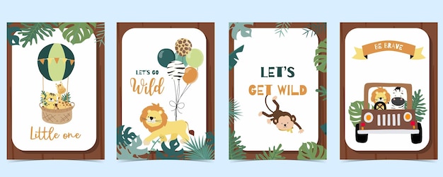 Conjunto de fundo safari ilustração vetorial editável para convite de aniversário cartão postal e adesivo