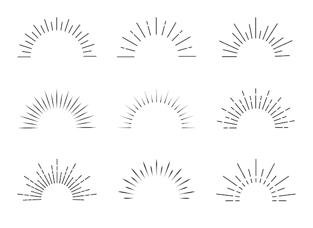 Conjunto de fundo starburst de raios solares conjunto de ícones de sunburst para elemento de verão