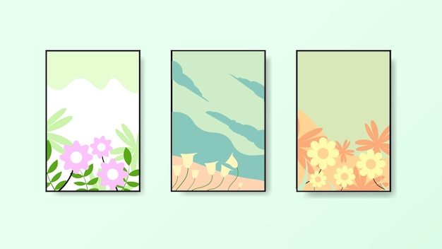 Conjunto de fundos abstratos com flores e folhas de primavera